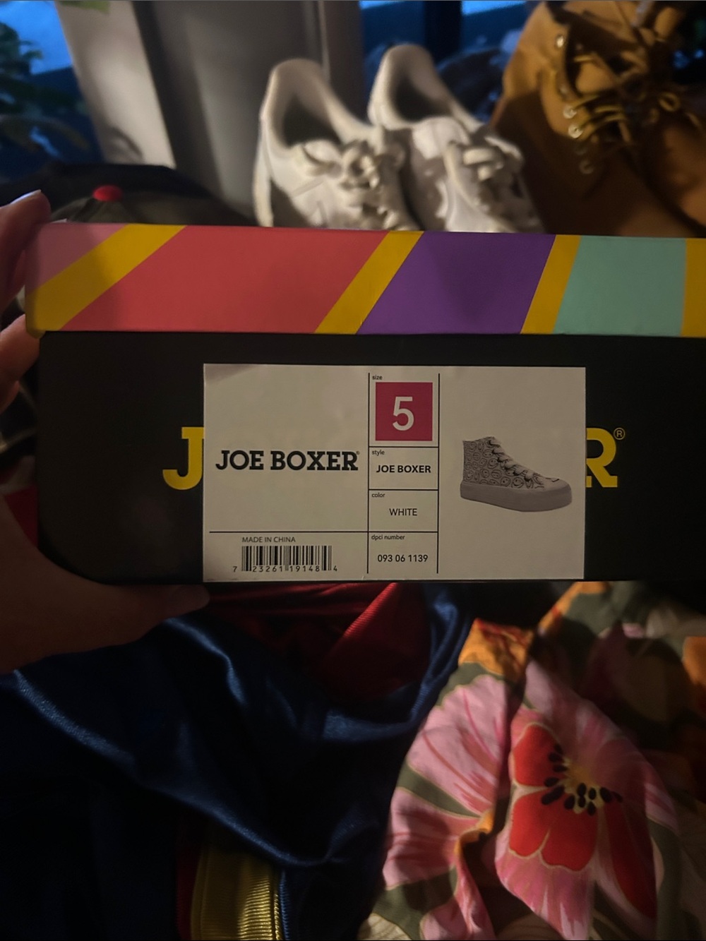 Joe Boxer White High-Top Sneakers with Patterned Canvas